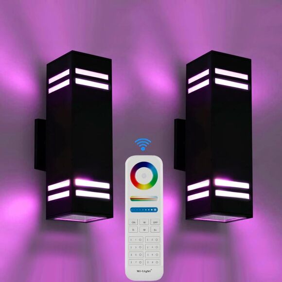 Up/Down Wall Sconce RGB Color Changing Lights Dusk-Dawn Outdoor Lighting Fixture - Picture 1 of 9